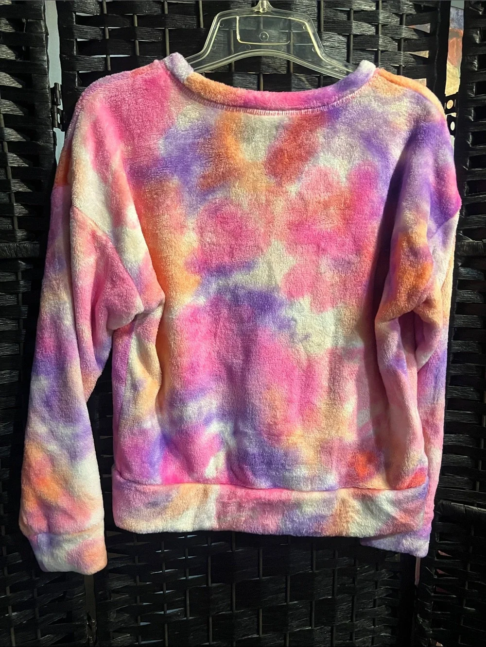 Justice Plush Tie-Dye Pullover in Pink, Purple, Orange sleep size 12